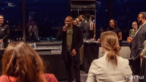 Black Eco Chamber 2.21.24-BECO Founder Shyan Selah speaking at the Elevate Event at the Columbia Tower Club